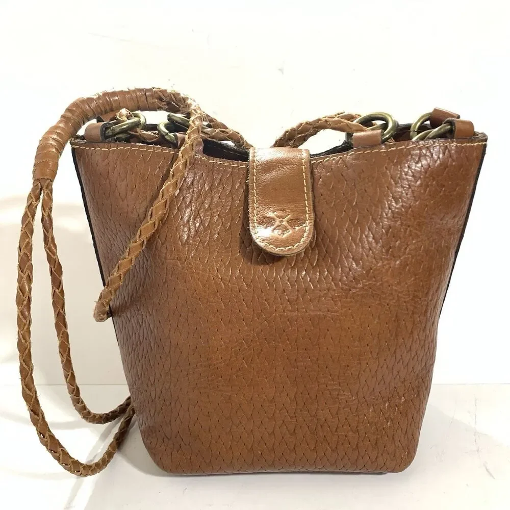 Patricia Nash Leather Weave Cognac Bucket Purse Women’s